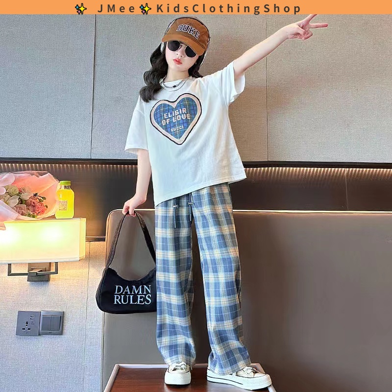 Set Áo Thun Tay Ngắn + Quần Short Thời Trang Hè Phong Cách Hàn Quốc Cho Bé Gái 3-14 Tuổi