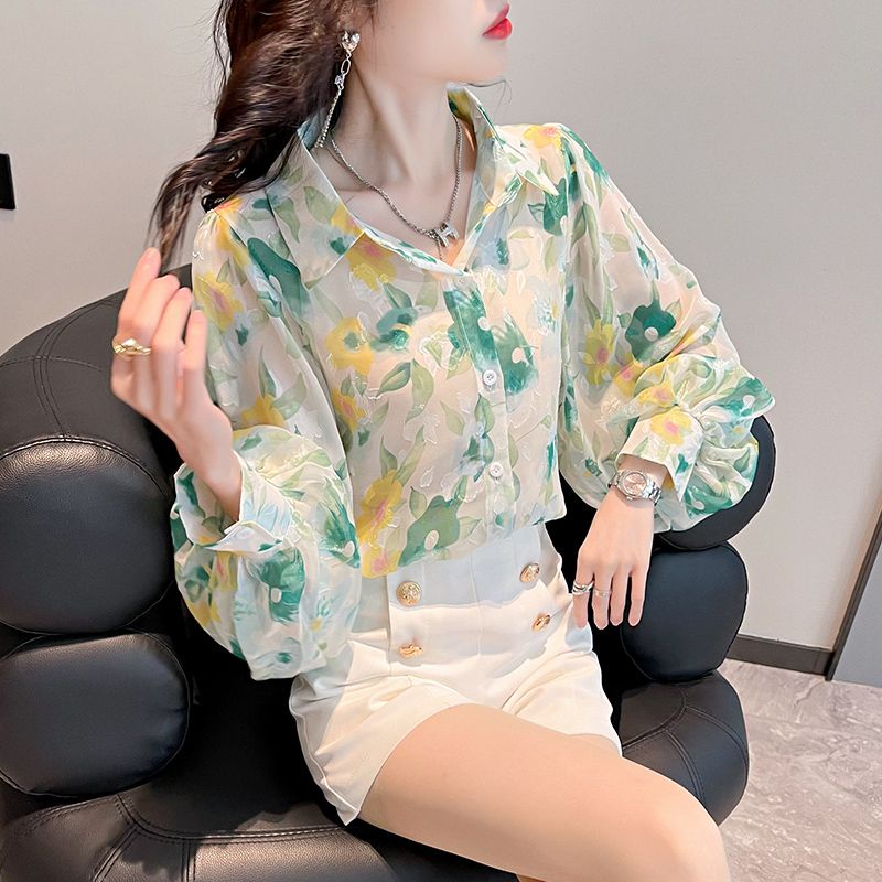 Áo Sơ Mi Chiffon Tay Dài Dáng Rộng In Họa Tiết Thời Trang Mùa Hè Xinh Xắn Cho Nữ
