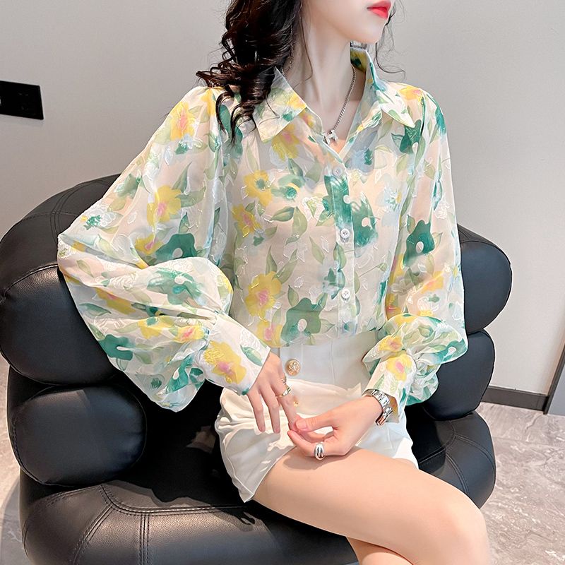 Áo Sơ Mi Chiffon Tay Dài Dáng Rộng In Họa Tiết Thời Trang Mùa Hè Xinh Xắn Cho Nữ