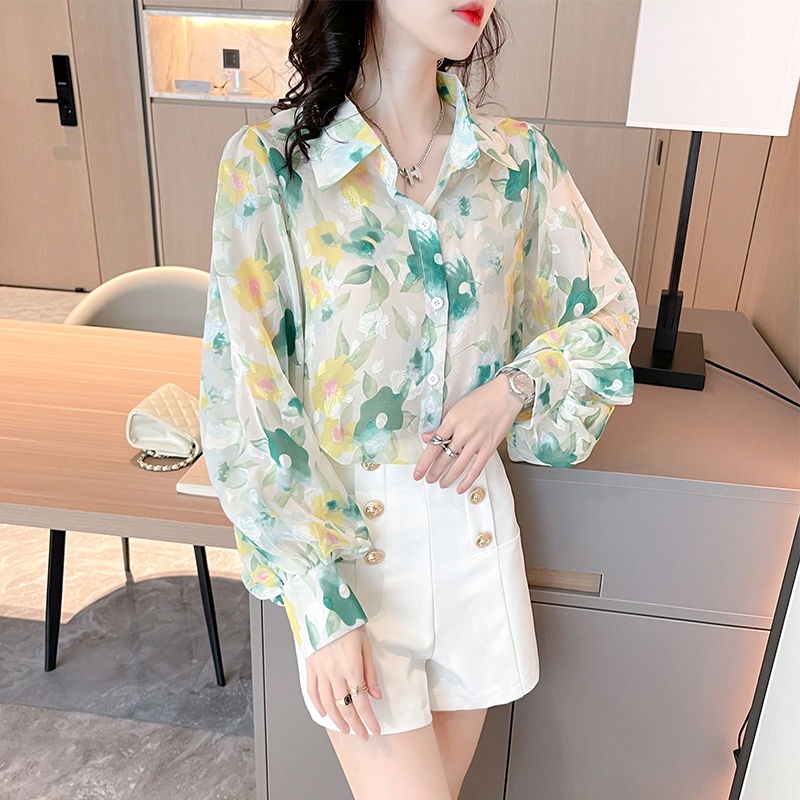 Áo Sơ Mi Chiffon Tay Dài Dáng Rộng In Họa Tiết Thời Trang Mùa Hè Xinh Xắn Cho Nữ