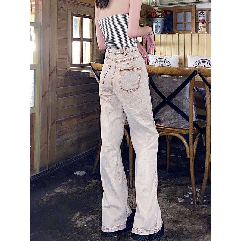 Jiashucheng Quần Jean Ống Đứng Phong Cách Retro Đường Phố Mỹ Cho Nữ