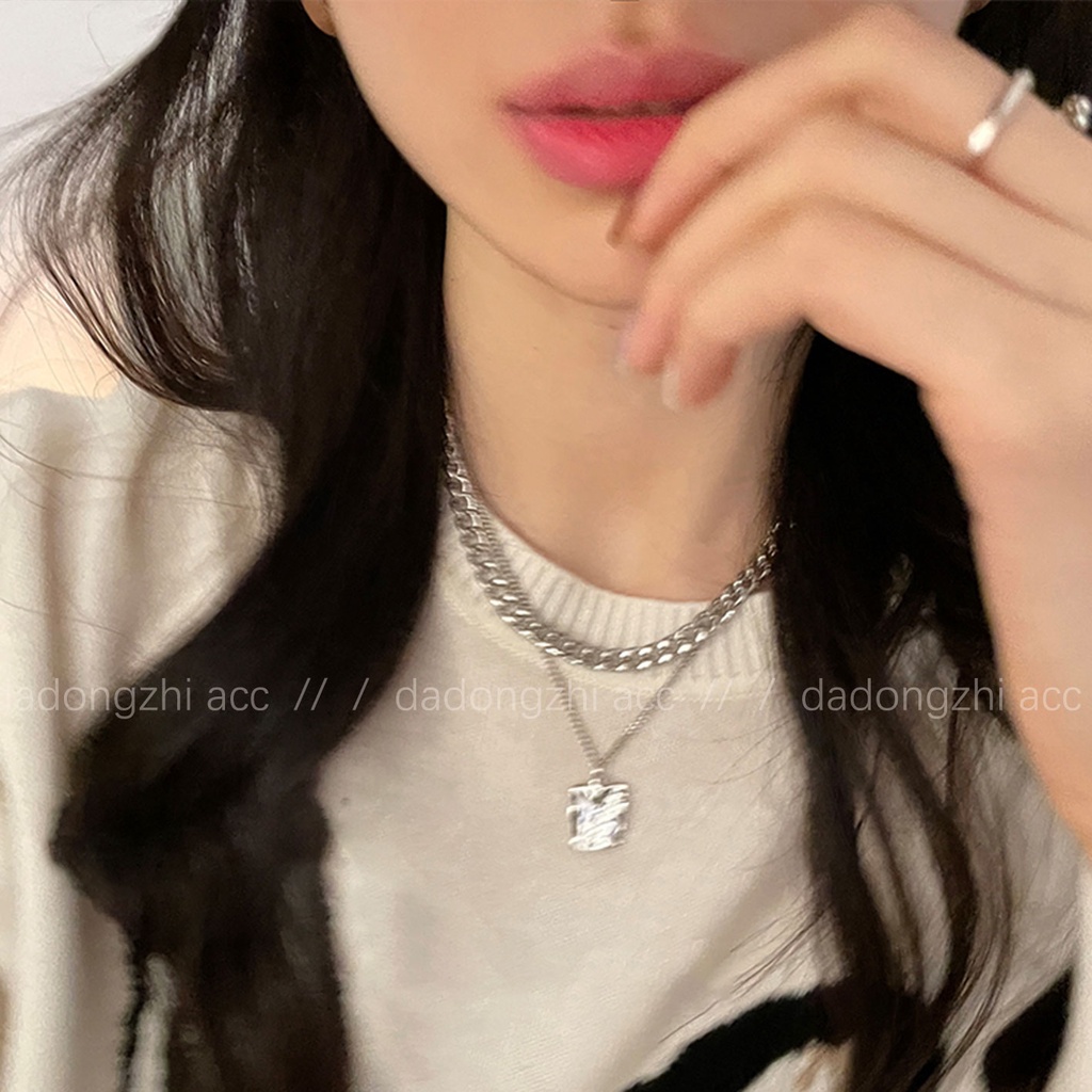 Dây Chuyền Hai Lớp Mặt Vuông Phong Cách Hip Hop Cao Cấp Sang Trọng