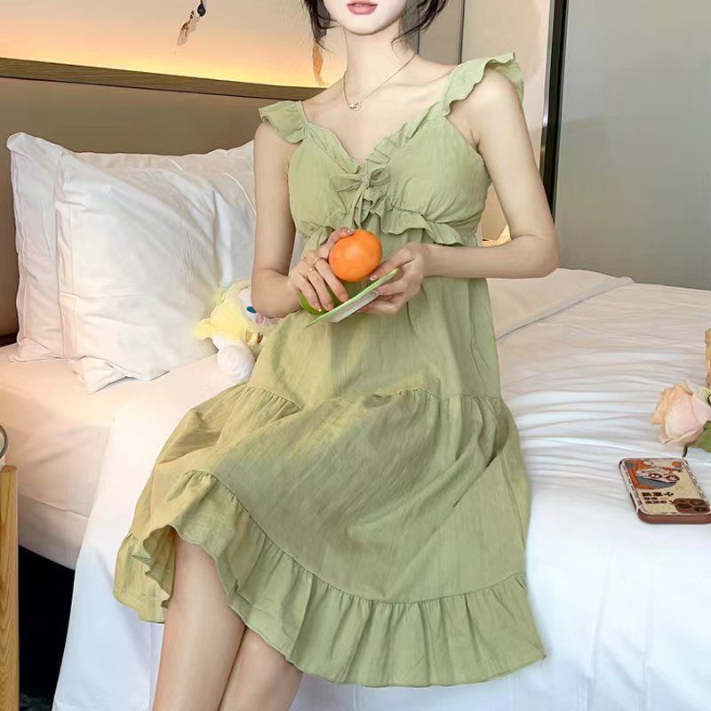 Đồ ngủ Cotton Hai Dây Dáng Lửng Thời Trang Mùa Hè Đơn Giản Cho Nữ