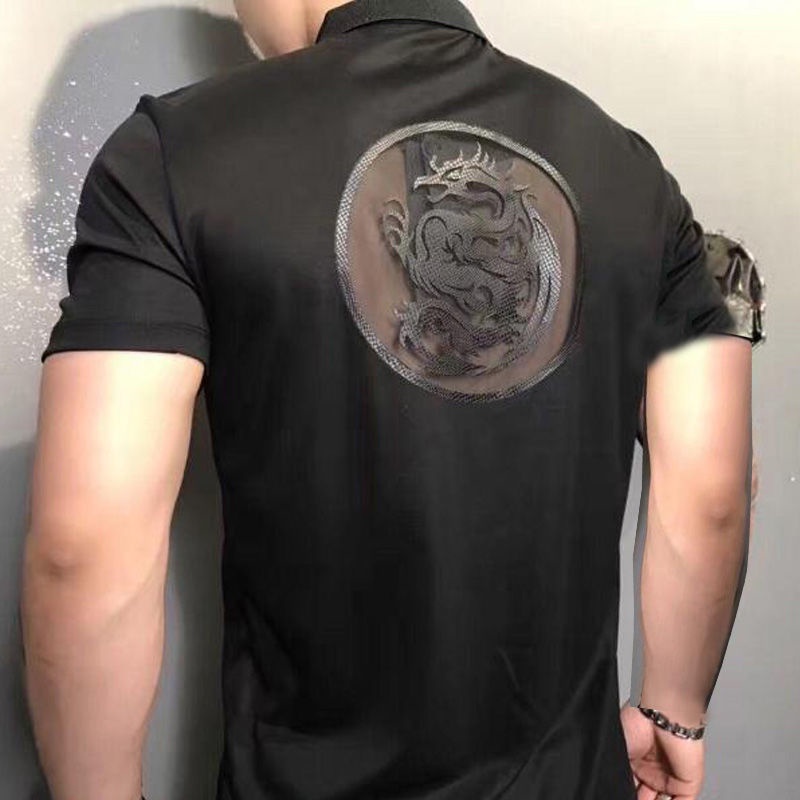 Áo phông nam ngắn tay thêu hình rồng totem thương hiệu thời trang mới M-4XL 2023 áo polo cổ bẻ tay lỡ