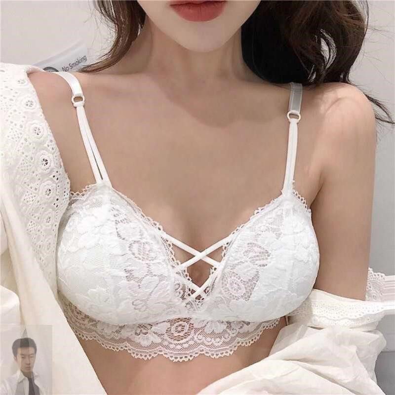 Áo Ngực Ren Dây Chéo Phía Trước Có Đệm Ngực Không Gọng Thép Dễ Phối Đồ Cho Nữ