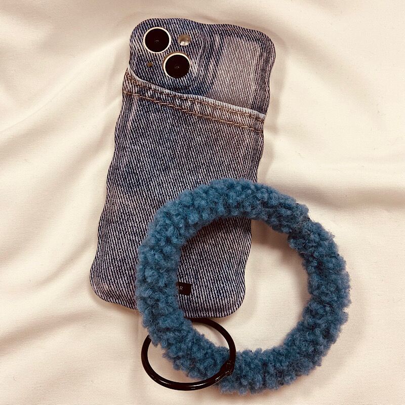 Ốp Điện Thoại Họa Tiết Denim Có Vòng Tay Đỡ Hình Trái Tim Cho Iphone 14Promax 11 12