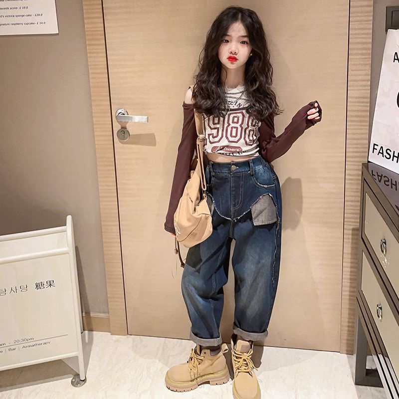 Quần Jeans Ống Rộng Thời Trang Mùa Xuân Cho Bé Gái