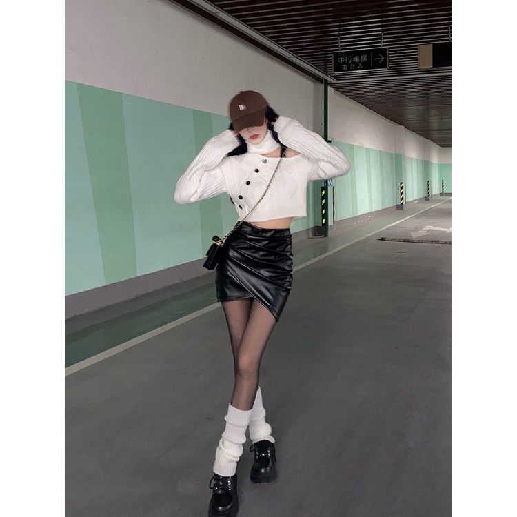 Jiashucheng Chân Váy Da Lưng Cao Thời Trang Xinh Xắn Dành Cho Nữ