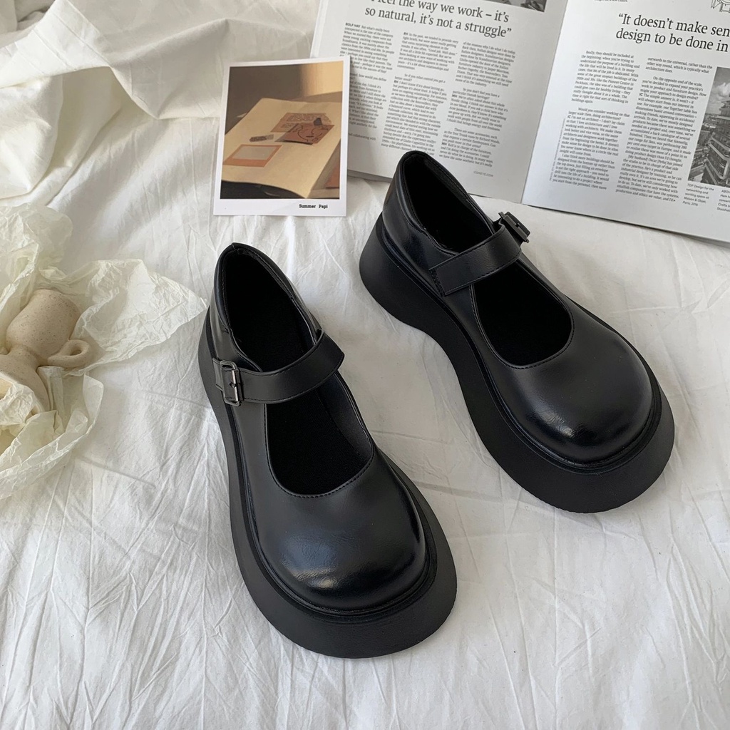 Giày Da Mũi Tròn Đế Dày Mềm Mại Thoáng Khí Phong Cách Anh Quốc Cổ Điển