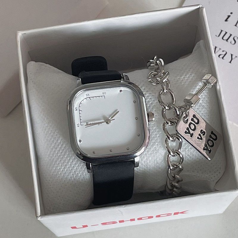 Đồng Hồ Đeo Tay Mặt Vuông Nhỏ Đơn Giản Phong Cách Preppy