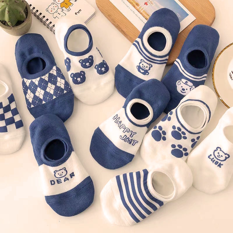 Vớ Mỏng Nhẹ Thoải Mái Chống Trượt Họa Tiết Gấu Dễ Thương Cho Nữ