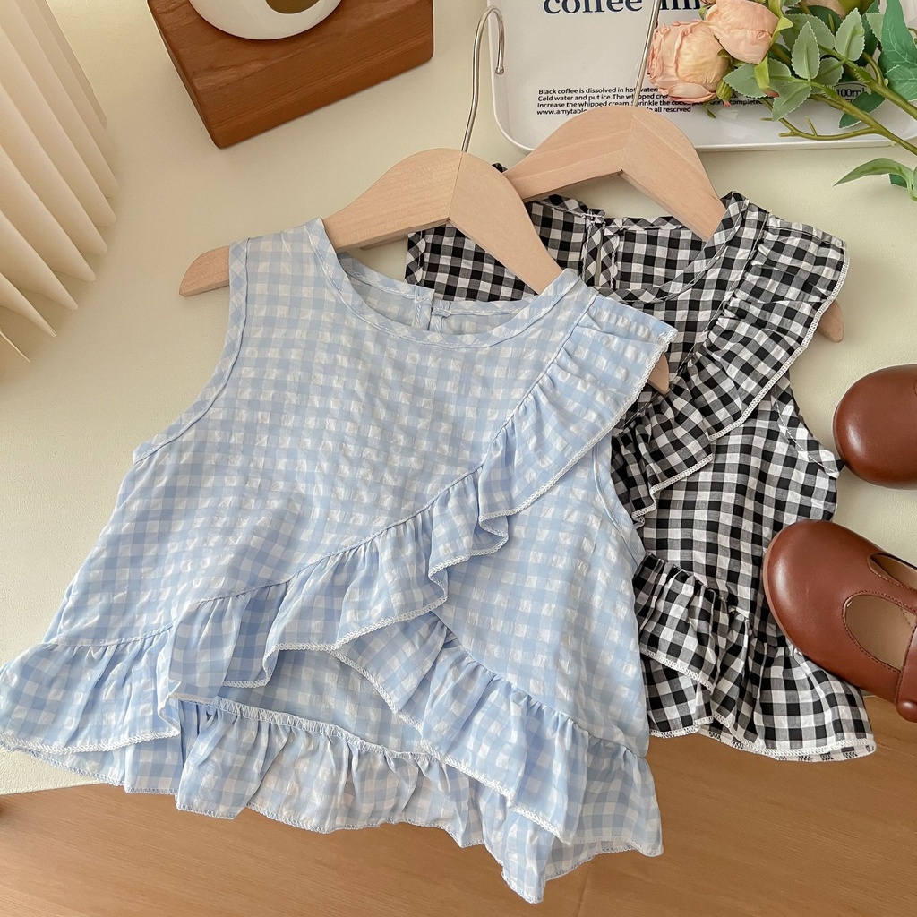 Aiyaya Bộ Đồ Hai Mảnh Áo Hai Dây Bằng Vải Cotton Thời Trang Mùa Hè Dành Cho Bé Gái set đồ trẻ em phong cách Hàn Quốc