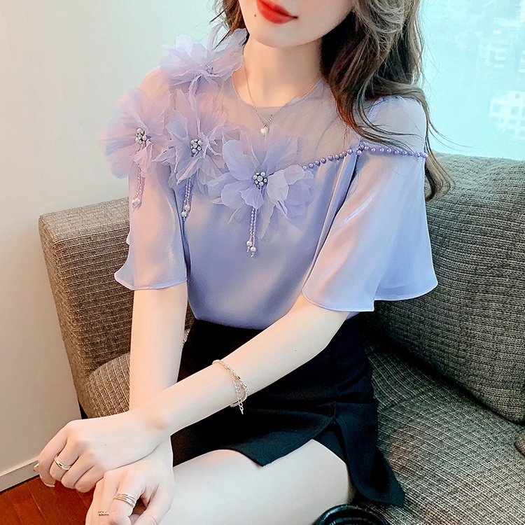 Áo Thun Tay Ngắn Phối Lưới Mỏng Thời Trang Mùa Hè Cho Nữ