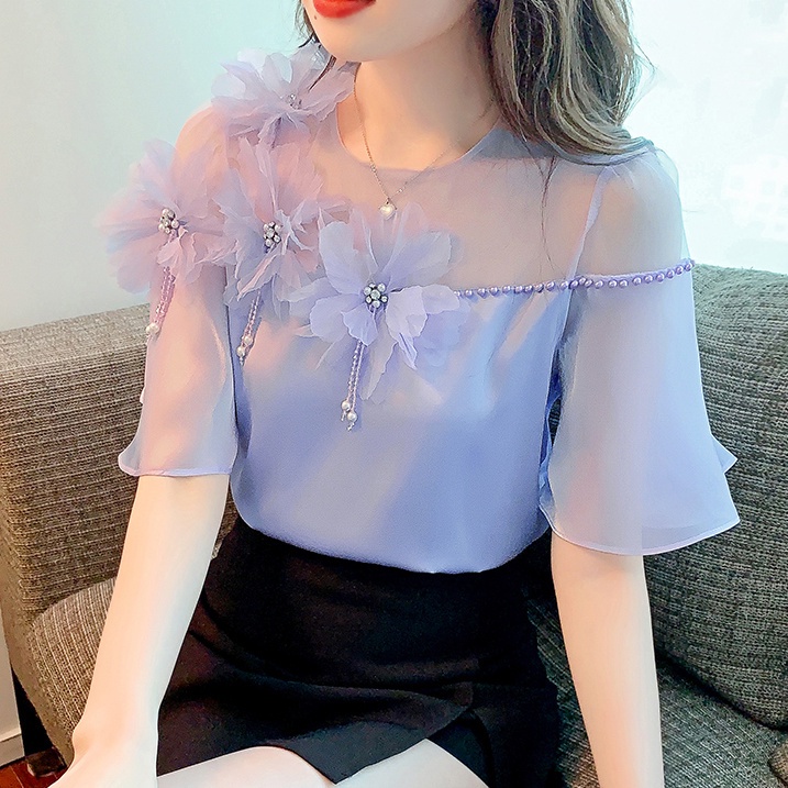 Áo Thun Tay Ngắn Phối Lưới Mỏng Thời Trang Mùa Hè Cho Nữ