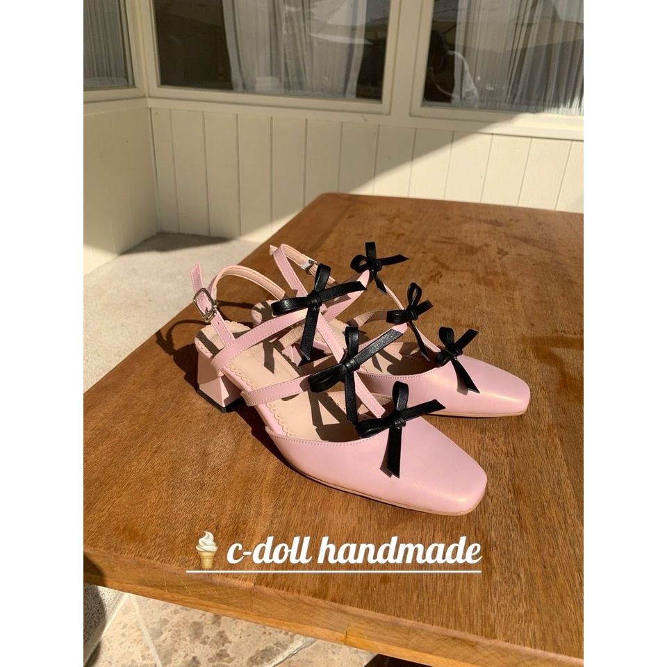 Giày Sandal Mũi Vuông Hở Ngón Màu Hồng Nhẹ Nhàng Chính Hãng Cửa Hàng Manager ~ Nơ Người Yêu Nàng Tiên Cá Ji
