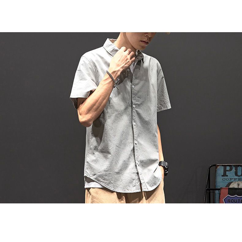 Áo Sơ Mi Cotton Mỏng Tay Ngắn Màu Sắc Trơn Phong Cách Nhật Bản Thời Trang Mùa Hè Cho Nam Giới 40%