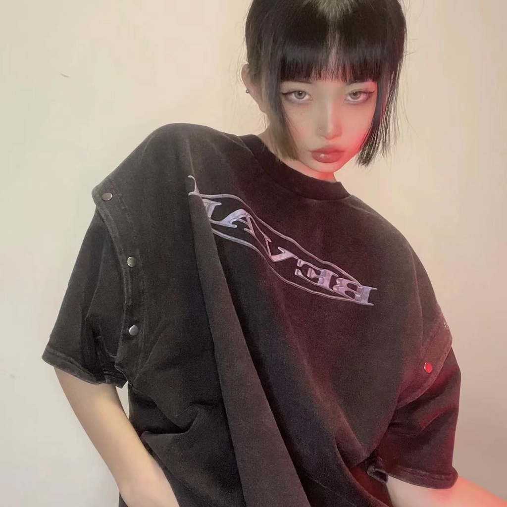 Áo Thun Cotton Chính Hãng Bevan Tay Ngắn In Họa Tiết Kim Loại Có Thể Tháo Rời Và Giặt Nặng Thiết Kế Niche Mặc Đường Phố