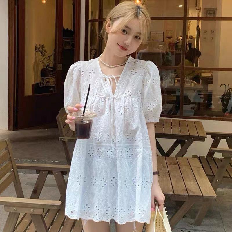 Áo Kiểu Tay Phồng Ngắn Dáng Rộng Phối Ren Rỗng Thời Trang Mùa Hè 2023 Có size Lớn puruitiFat mm300