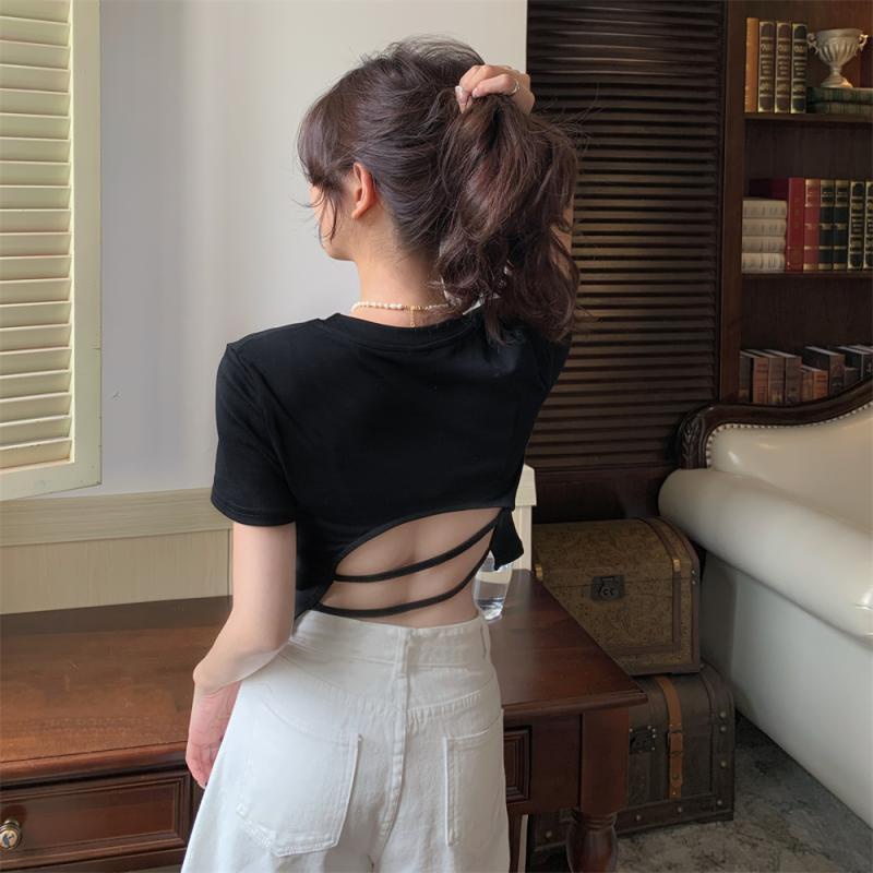 Áo Thun Ngắn Tay Hở Lưng Thiết Kế Độc Đáo Thời Trang Cho Nữ