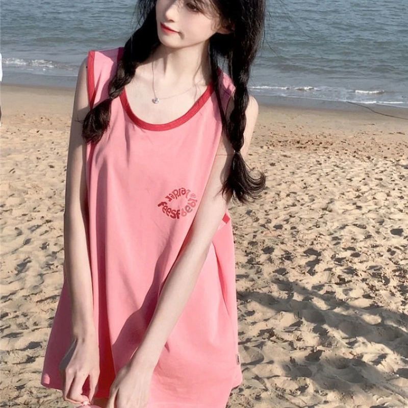 Áo Thun Thể Thao Không Tay Dáng Rộng Màu Sắc Tương Phản Thời Trang Mùa Hè Cho Nữ