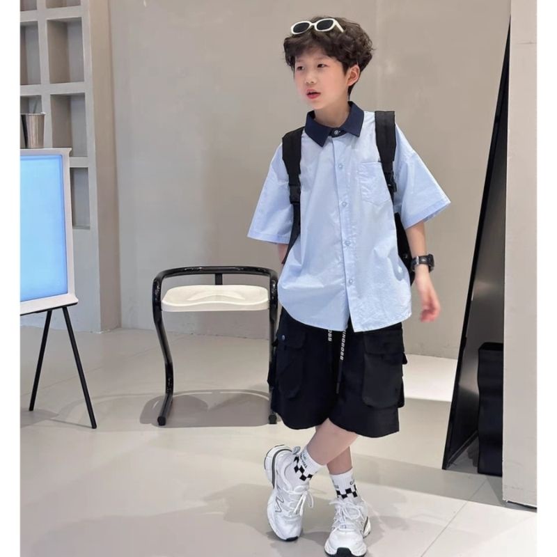 Hàng Mới Về Áo Sơ Mi Ngắn Tay Phong Cách Preppy Mẫu Mới 2023 Thời Trang Cho Bé Trai