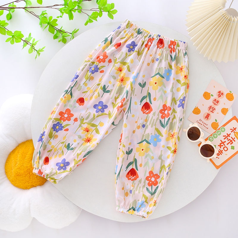 Quần Dài Ngủ Bằng Lụa Cotton Mỏng Chống Muỗi Thời Trang Cho Bé Gái