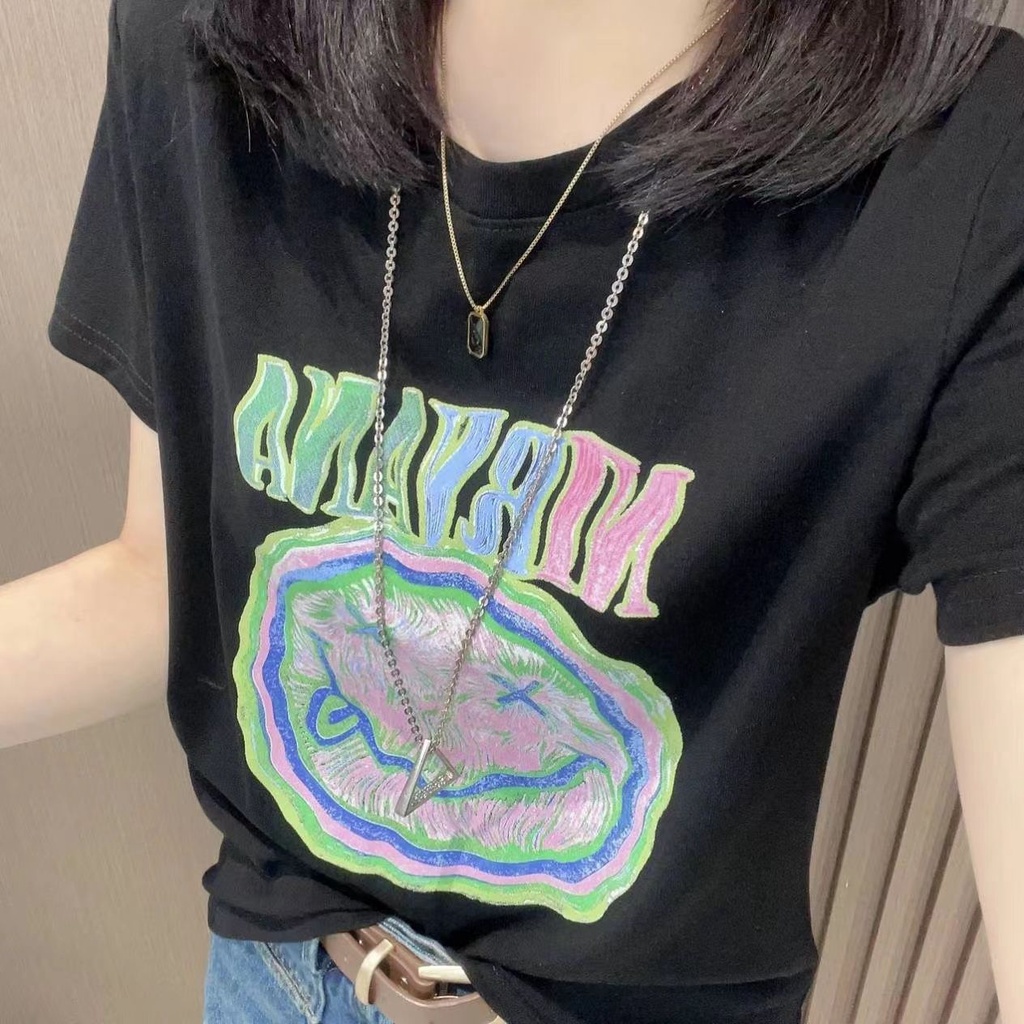 Áo Thun Tay Ngắn Cổ Tròn In Hình Thời Trang Dành Cho Nữ