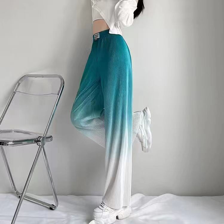 Quần Dài Ống Rộng Bằng Lụa Mát Màu Gradient Phong Cách Mới Dành Cho Nữ