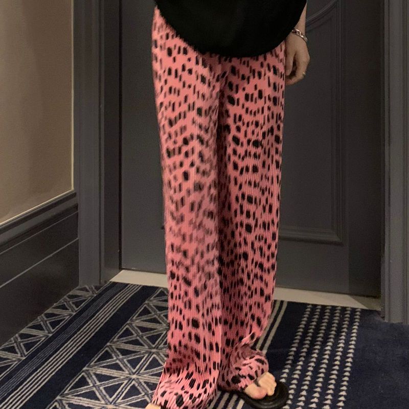 Hàng Mới Về Mới Quần Dài Lưng Cao Ống Rộng In Họa Tiết Da Báo Thời Trang Hong Kong Cho Nữ