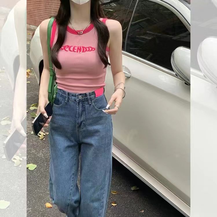 Áo Thun Không Tay Dáng Ôm Màu Hồng Trơn Phong Cách Mùa Hè Cho Nữ