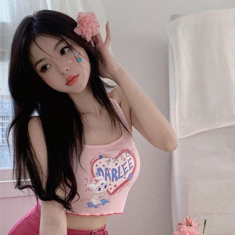 Áo Hai Dây Dáng Ngắn In Họa Tiết Phong Cách Nhật Bản Thời Trang Mùa Hè Quyến Rũ Cho Nữ / Búp Bê Barbiecore