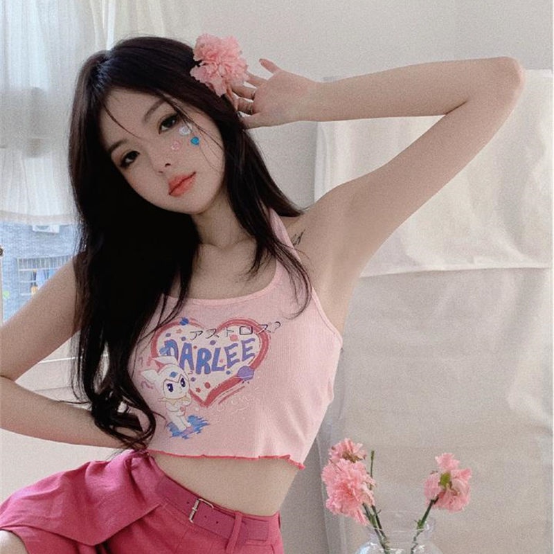 Áo Hai Dây Dáng Ngắn In Họa Tiết Phong Cách Nhật Bản Thời Trang Mùa Hè Quyến Rũ Cho Nữ / Búp Bê Barbiecore