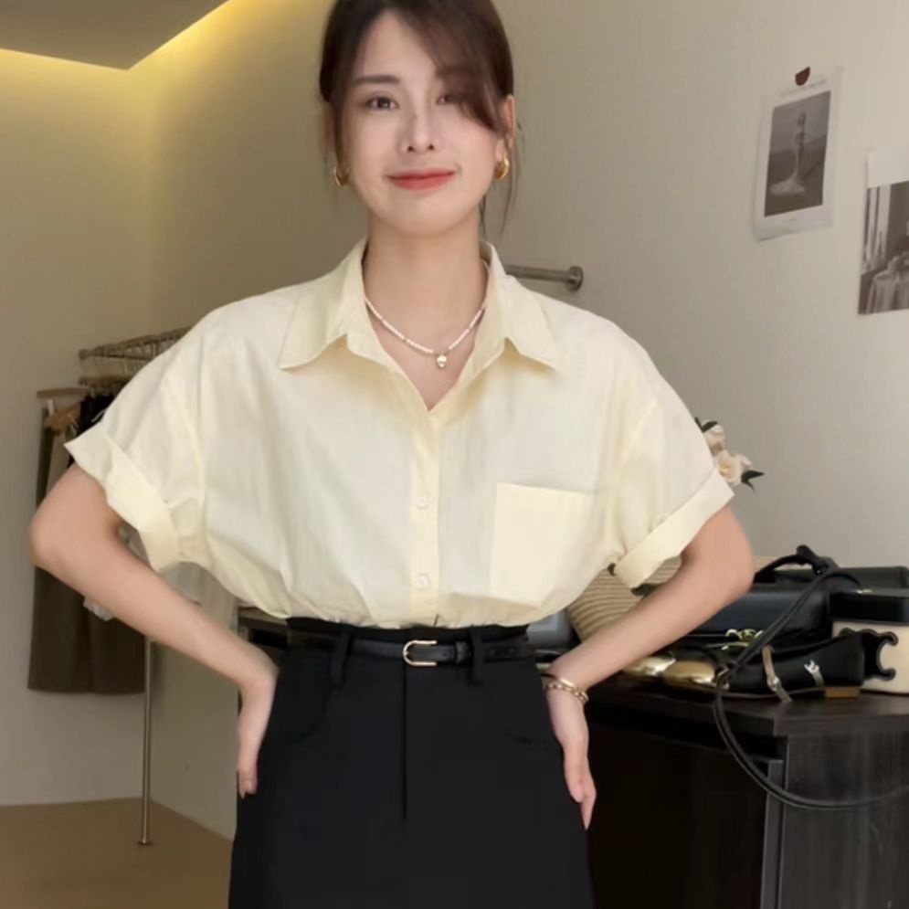 Áo Sơ Mi Tay Ngắn Dáng Rộng Màu Trắng Hồng Phong Cách Hàn Quốc Thời Trang Xuân Hè Mới Cho Nữ