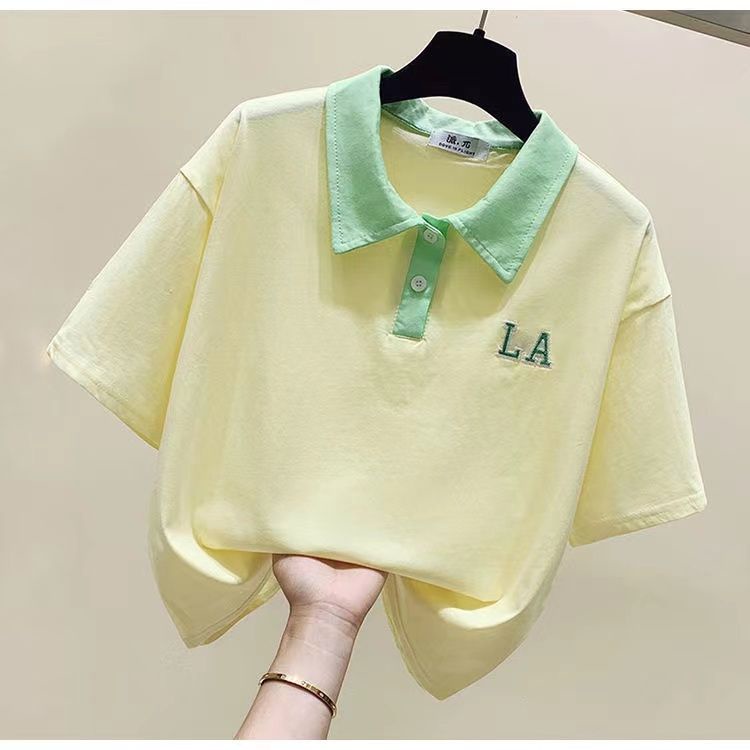 Áo Thun polo Cotton Nguyên Chất Tay Ngắn Dáng Rộng Màu Tương Phản Phong Cách Hàn Quốc Thời Trang Mùa Hè Mới Cho Nữ