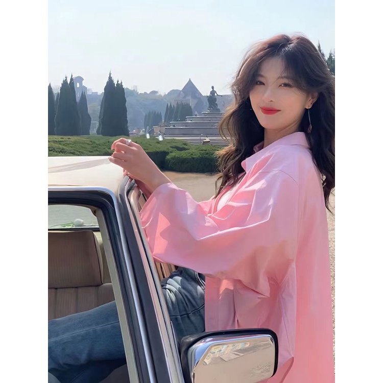 Áo Khoác Sơ Mi Chống Nắng Dáng Rộng Màu Hồng Phong Cách Hong Kong Cổ Điển Thời Trang Mùa Xuân Mới Cho Nữ