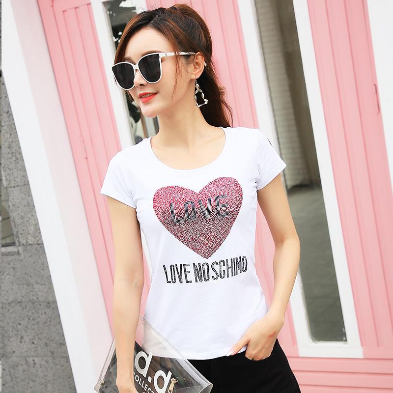 Áo Thun Tay Ngắn Dáng Ôm Đính Đá Chất Liệu Cotton 20% Thời Trang Mùa Hè Kiểu Mới Cho Nữ