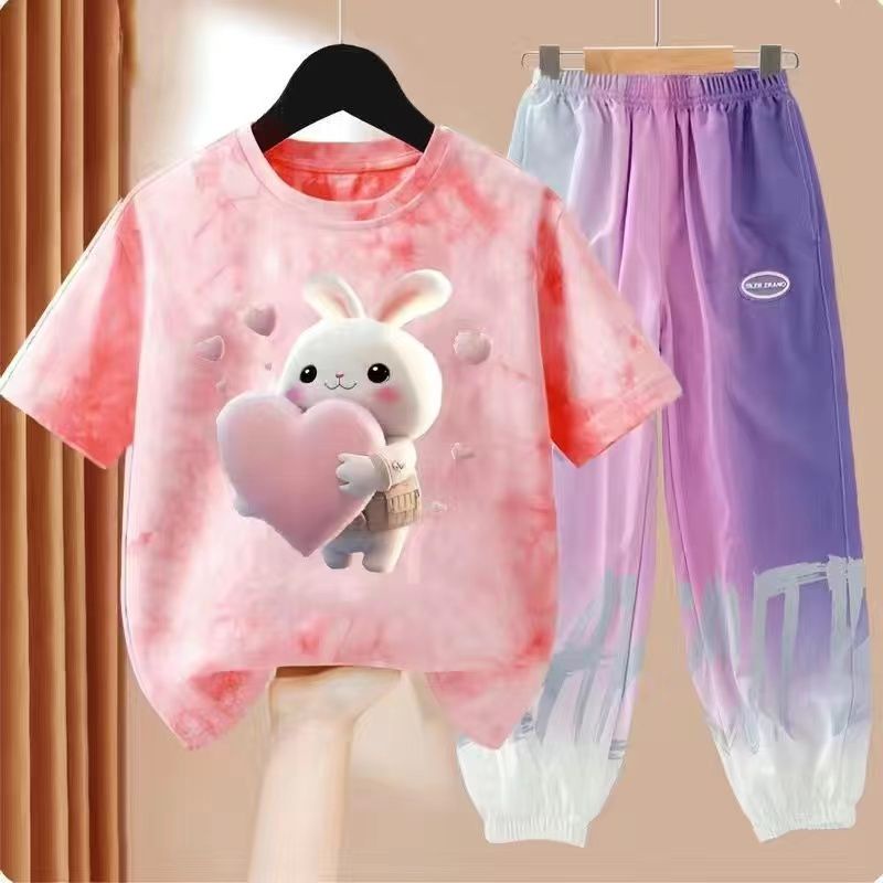 Bộ Áo Thun Tay Ngắn Và Quần Dài Bằng Lụa Mát Thời Trang Mùa Hè 2023 Dành Cho Bé Gái