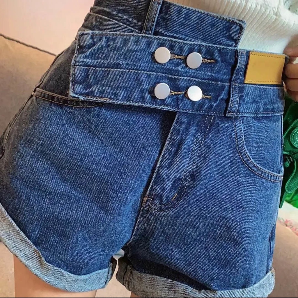 Quần Short Denim Lưng Cao Ống Rộng Phong Cách Hàn Quốc Mới Cho Nữ