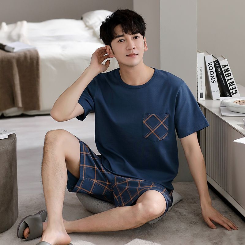 Bộ Đồ Ngủ 100% Cotton Gồm Quần Short + Áo Tay Ngắn Dáng Rộng Thời Trang Mùa Hè Cho Nam Giới