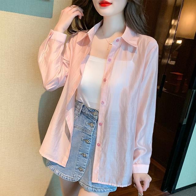 Áo Sơ Mi Mỏng Dáng Rộng Màu Trơn Đính Nơ Phong Cách Phương Tây Mới Cho Nữ