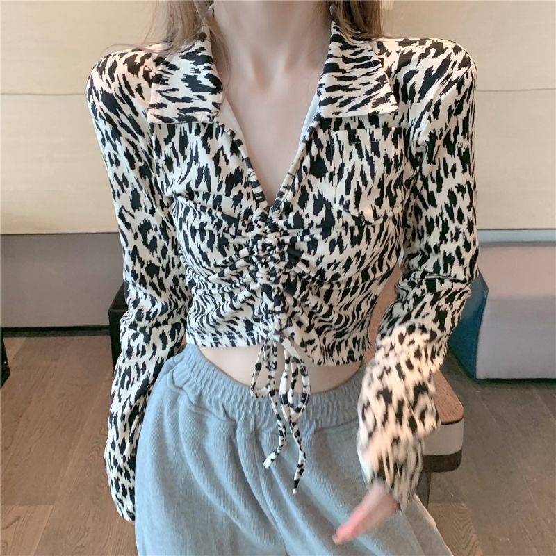 Áo Thun Dài Tay In Họa Tiết Da Báo Cá Tính Dành Cho Nữ