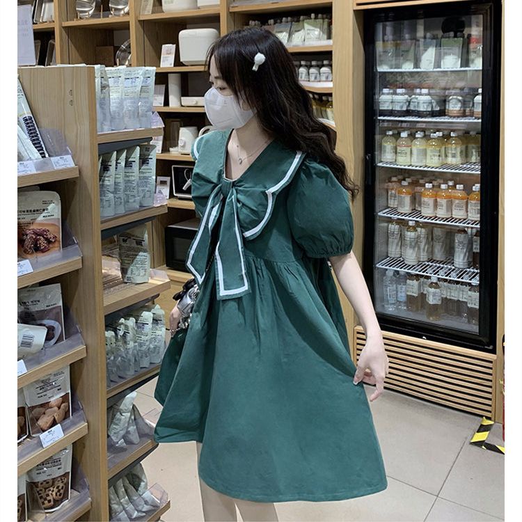 Đầm Chữ a Cổ Thủy Thủ Thắt Nơ Eo Nhỏ Nhắn Dễ Thương Ngọt Ngào Thời Trang Mùa Hè Dành Cho Nữ Sinh