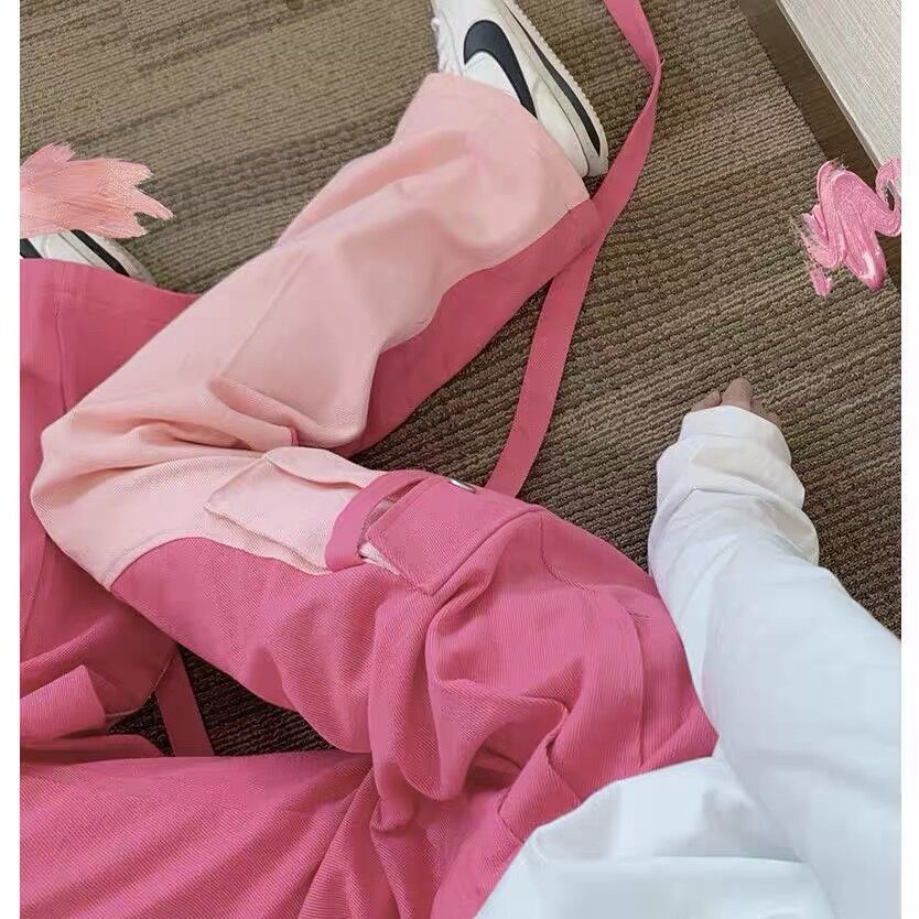 Quần Yếm Dài Ống Rộng Lưng Cao Màu Hồng Thời Trang Xuân Hè Phong Cách Mới Cho Nữ