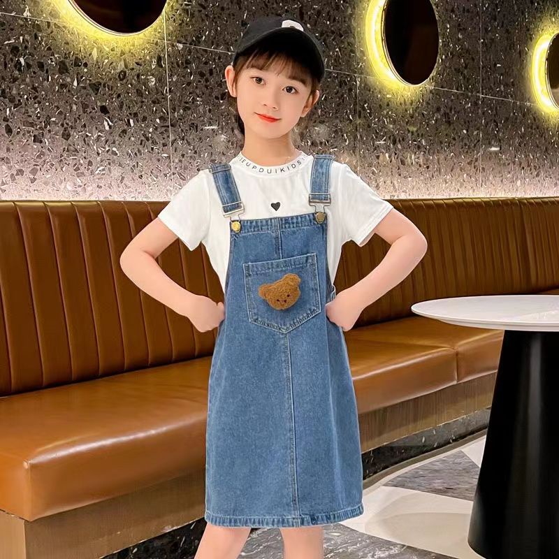 ~ Váy Yếm Denim Hai Dây Cỡ Vừa Thời Trang Mới 2023 Dành Cho Bé Gái