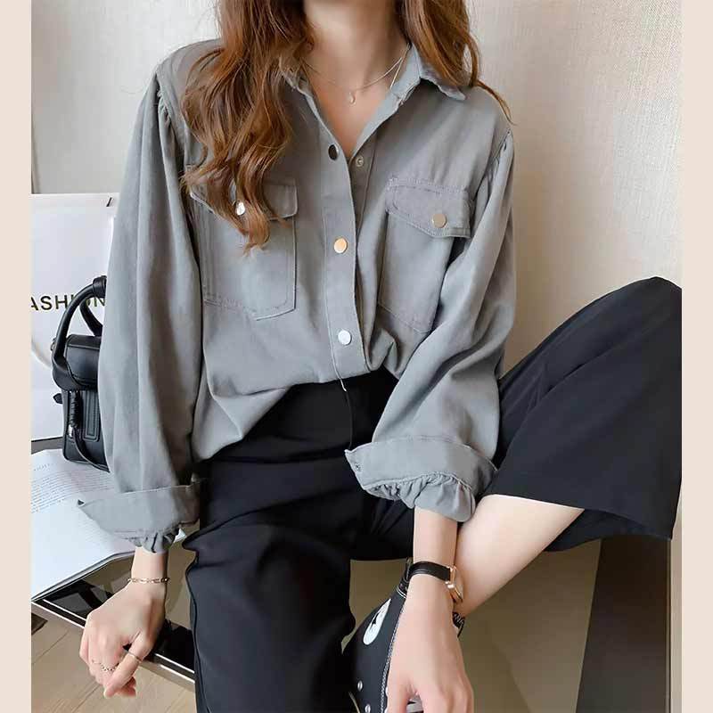 Áo Sơ Mi Tay Dài Dáng Rộng Thời Trang Xuân Thu Cho Nữ