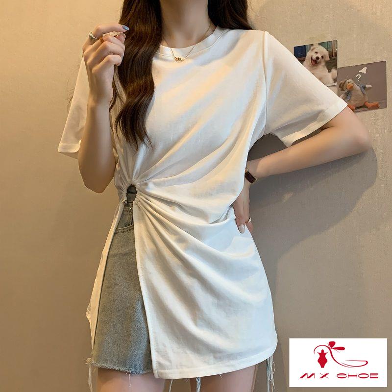 Áo Thun Tay Ngắn Dáng Ôm Thiết Kế Bất Đối Xứng Phong Cách Hàn Quốc Thời Trang Mùa Hè Cho Nữ