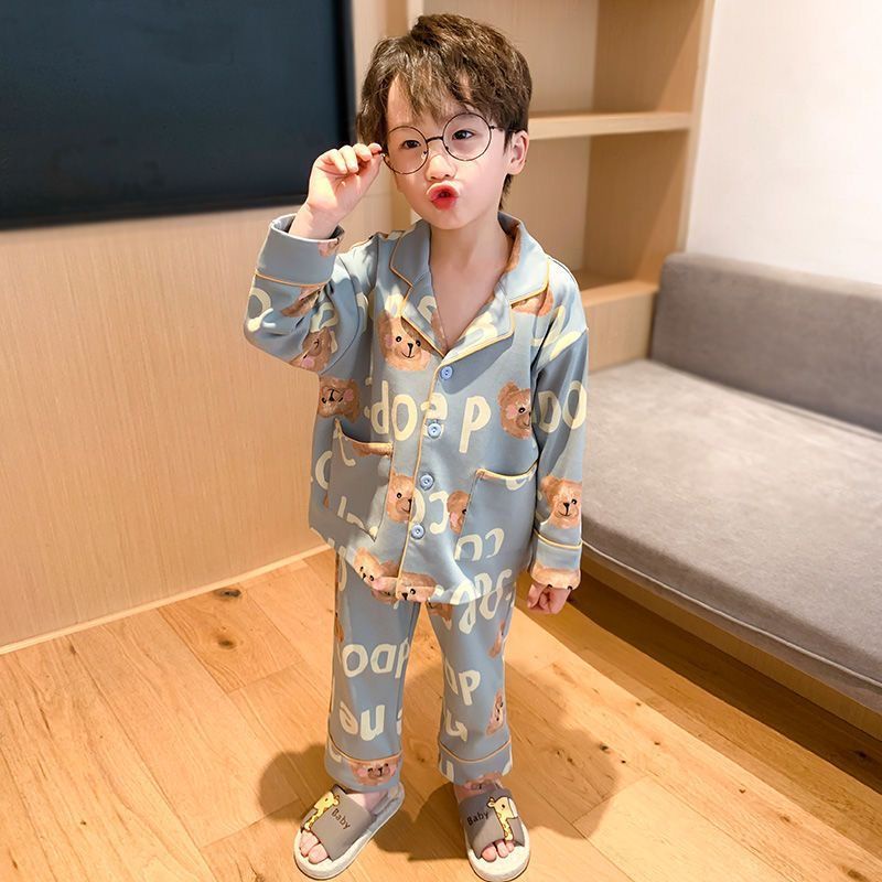 Spring autumn western style long-sleeved children's pyjamas boys children's air-conditioning suits medium big children cute cartoon