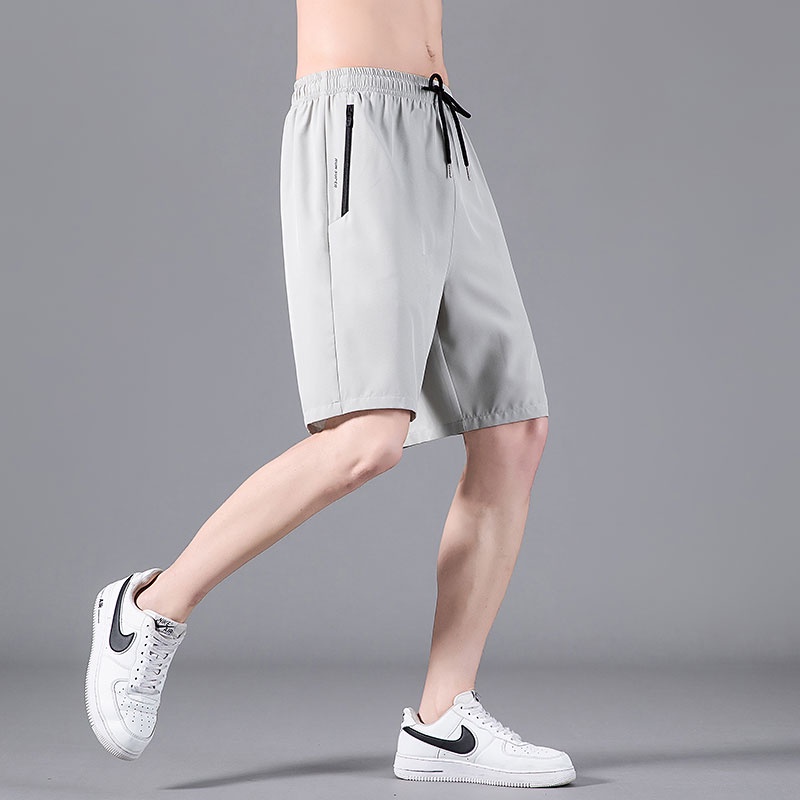 Quần Short Thể Thao Vải Lụa Lạnh Mỏng Nhanh Khô Màu Trơn Phối Dây Rút Thời Trang Mùa Hè Cho Nam