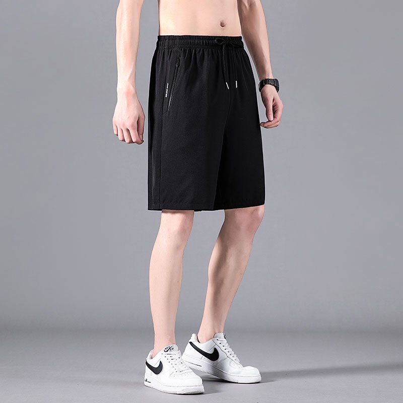 Quần Short Thể Thao Vải Lụa Lạnh Mỏng Nhanh Khô Màu Trơn Phối Dây Rút Thời Trang Mùa Hè Cho Nam