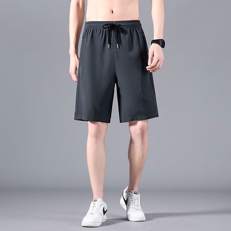 Quần Short Thể Thao Vải Lụa Lạnh Mỏng Nhanh Khô Màu Trơn Phối Dây Rút Thời Trang Mùa Hè Cho Nam